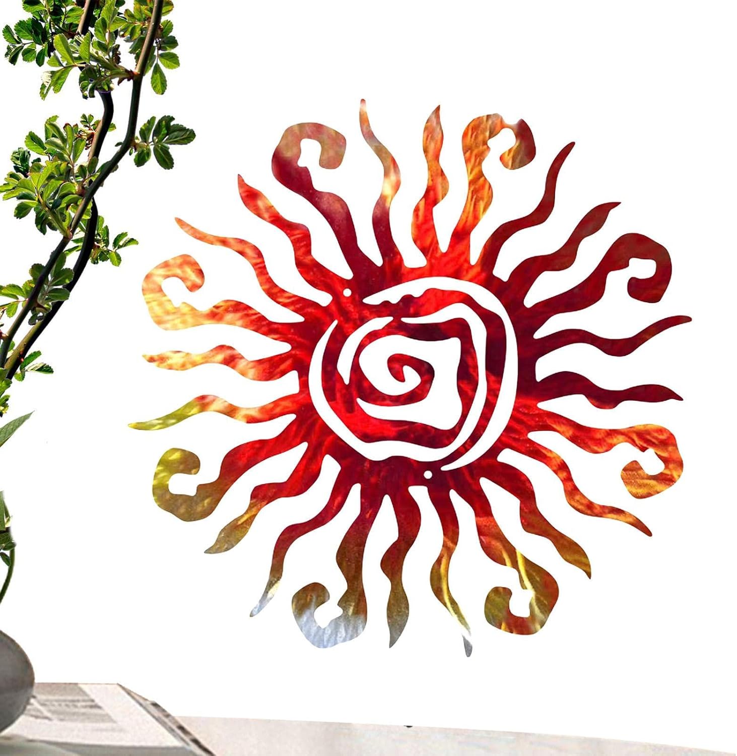 Piomoner Metal Sun Wall Art Decor, Wacky Sun Wall Art, Sun Wall Plaques, 18 Inch Outdoor Sun