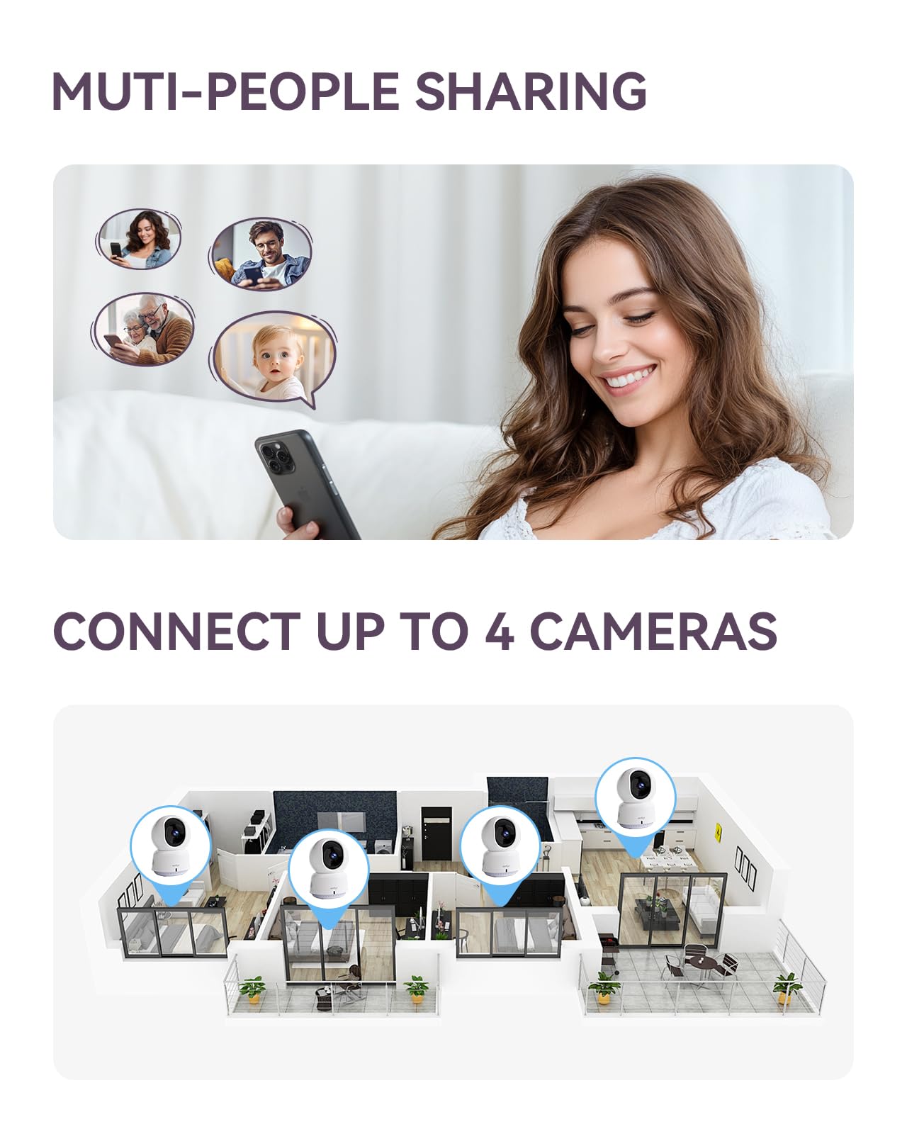 Comfyer BM02 Kamera Inteligentna dla Niemowląt z 2K, 5" Wyświetlaczem HD, Kamera Wideo dla Niemowląt z Wi-Fi, Noktowizor IR, Automatyczne Śledzenie, Wyświetlacz Temperatury, Wykrywanie Ruchu/Dźwięku