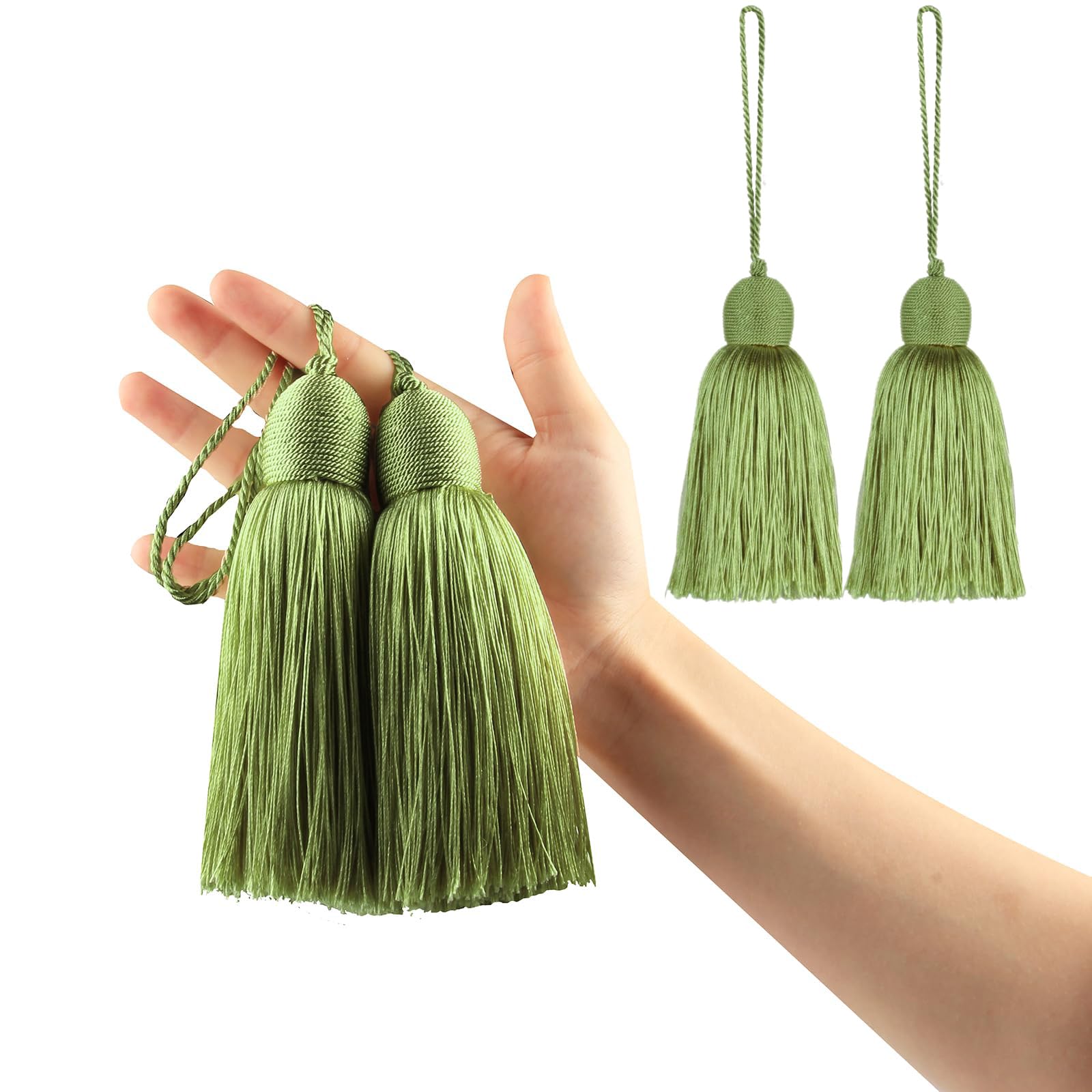 Fenghuangwu Tassel Charms polyester Key Tassels with Loop,DIY Handmade Craft Accessories of Home and Furniture Decoration 4pcs (Green)
