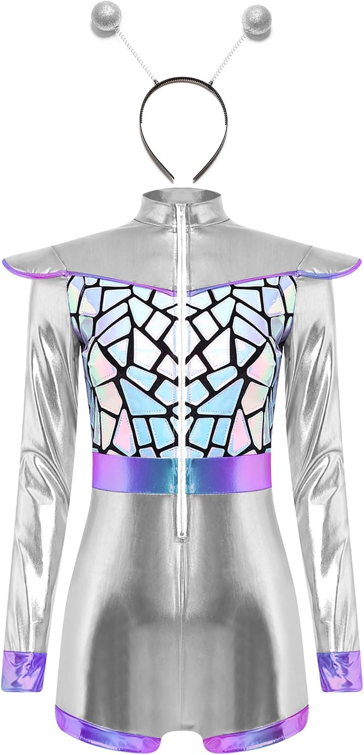 Alien Costume for Women Long Cap Sleeve Mock Neck Bodysuits