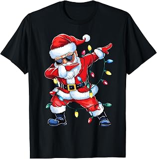 Dabbing Santa Xmas Light Girls Boys Kids Funny Christmas Tee T-Shirt