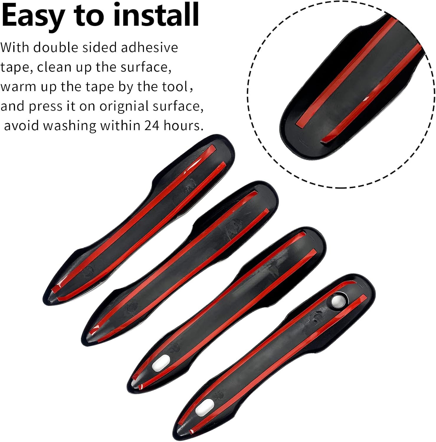 Door Handle Cover Trim Compatible with Toyota Camry 2018-2025 /Corolla 2019-2025 /Avalon 2019-2022 /Pruis Hatchback 2016-2024 Accessories Exterior Door Handle with 2 Smart Key Entry Holes Glossy Black image 5