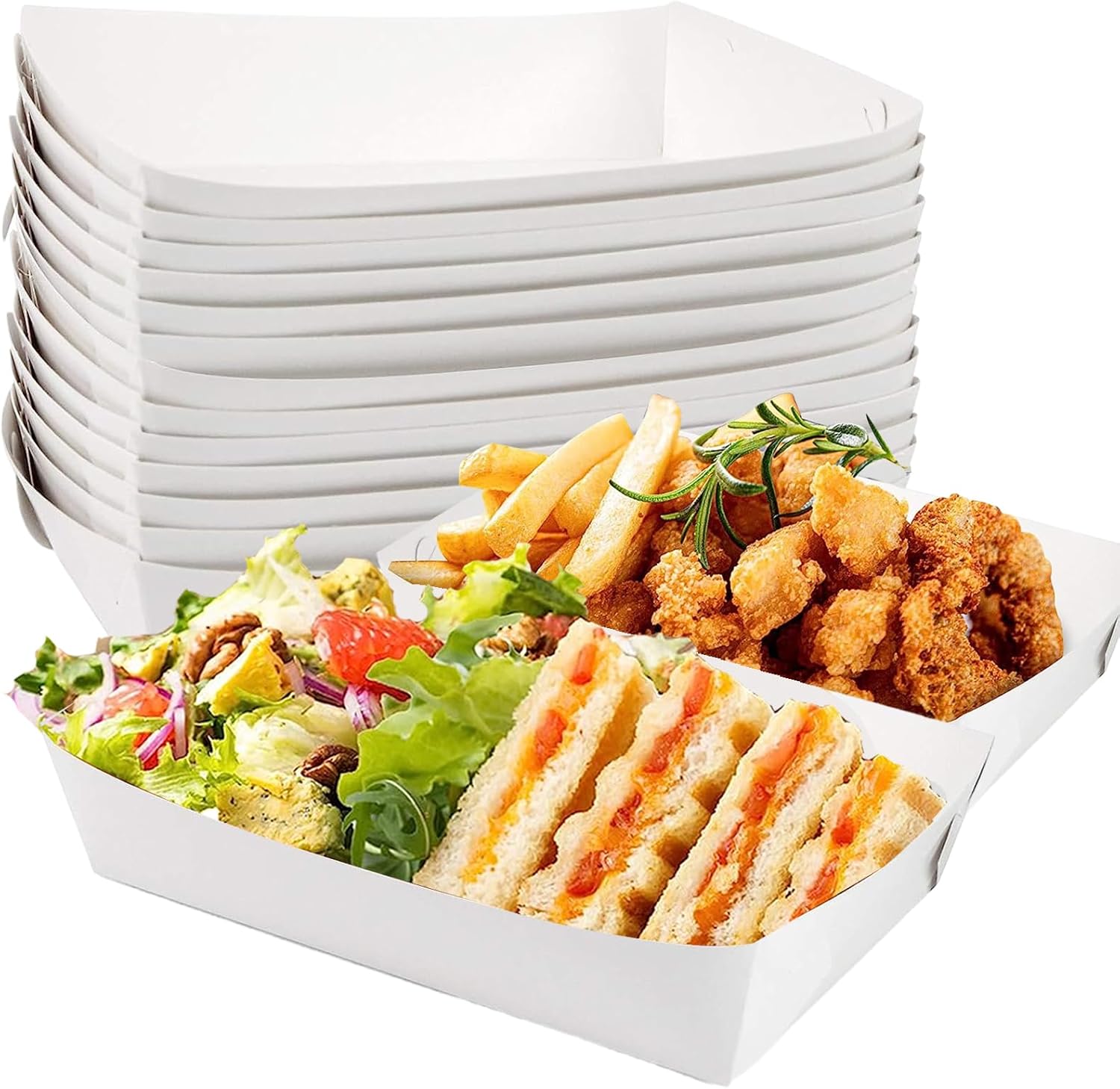 HAKACC Kraft Paper Food Tray, 60 PCS White Paper Food