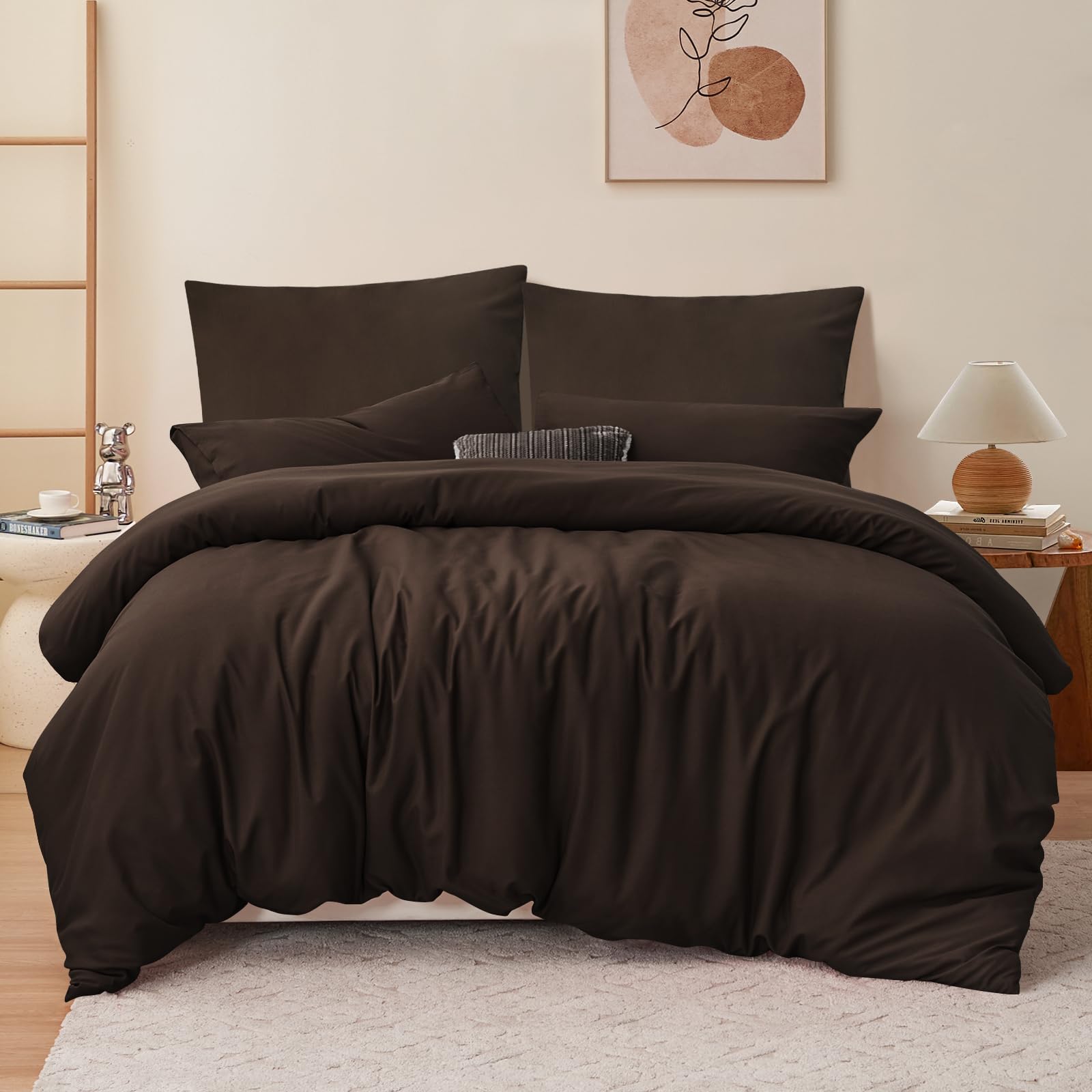 RUIKASI Bettwäsche 220x240 Braun 3teilig - Polyester Mikrofaser Bettwäsche-Sets Oeko-TEX, Bettbezüge 220 x 240cm + 2 Kissenbezüge 80x80cm mit Reißverschluss, Weich und Bügelfrei