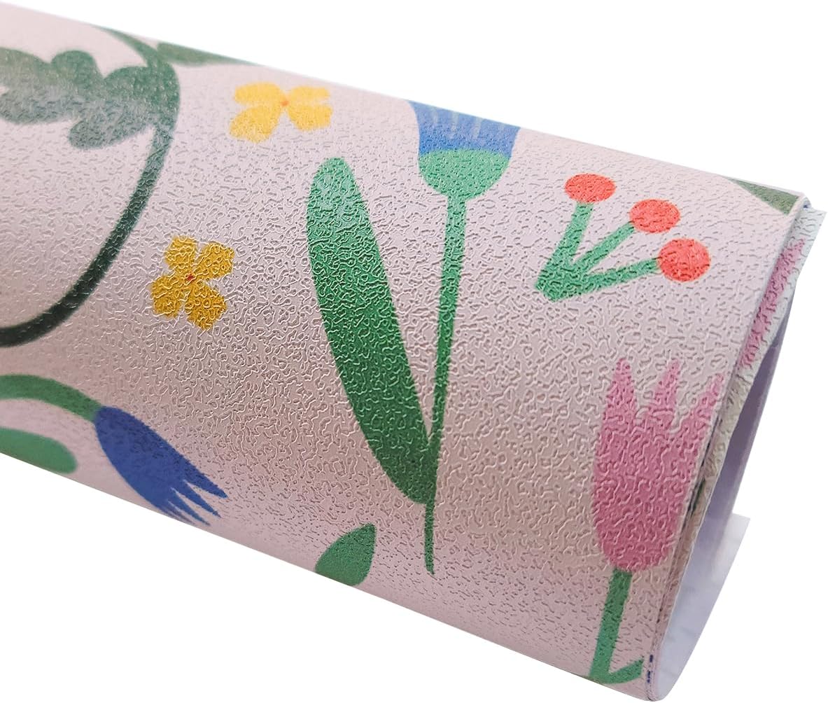 Tulip Peel and Stick Wallpaper Leather Effect Textured PVC Shelf Drawer Liner Pink Floral Removable Wall Backsplash 15.20x126.22 inch