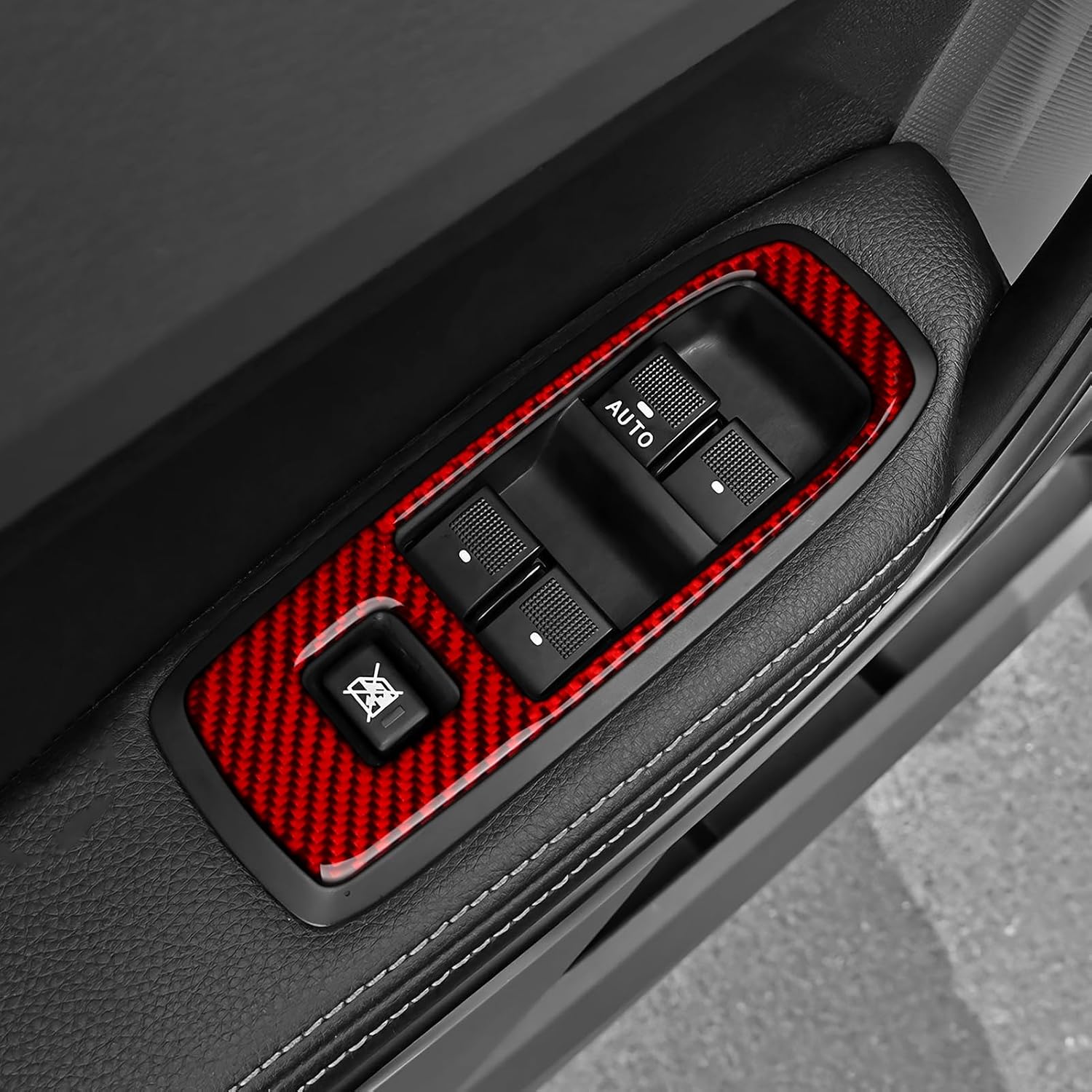 Car Window Lift Switch Sticker Carbon Fiber Interior Trim Cover for Ford Ranger XLT Lariat XL 2019 2020 2021 2022 2023 Accessories Red