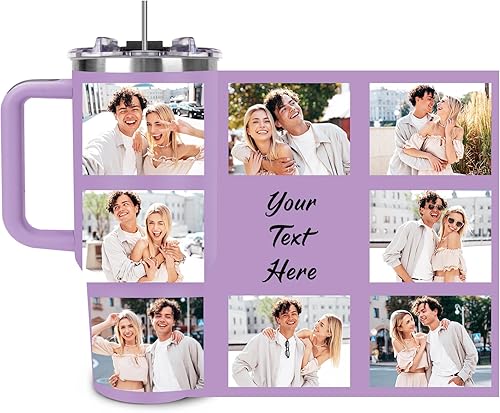Miniatura 16 de Vaso personalizado de 40 onzas con asa y pajita, vaso personalizado con imagen, logotipo, texto, taza de café de viaje de acero inoxidable, regalos