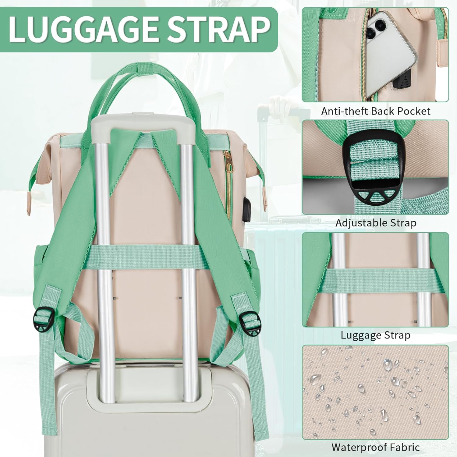 ANILD Travel Laptop Backpack for Women Bag, 15.6 Inch Work Backpack with USB Charging and Port Luggage Strap, Airline Approved Business Work Bag for Nurse College Teacher