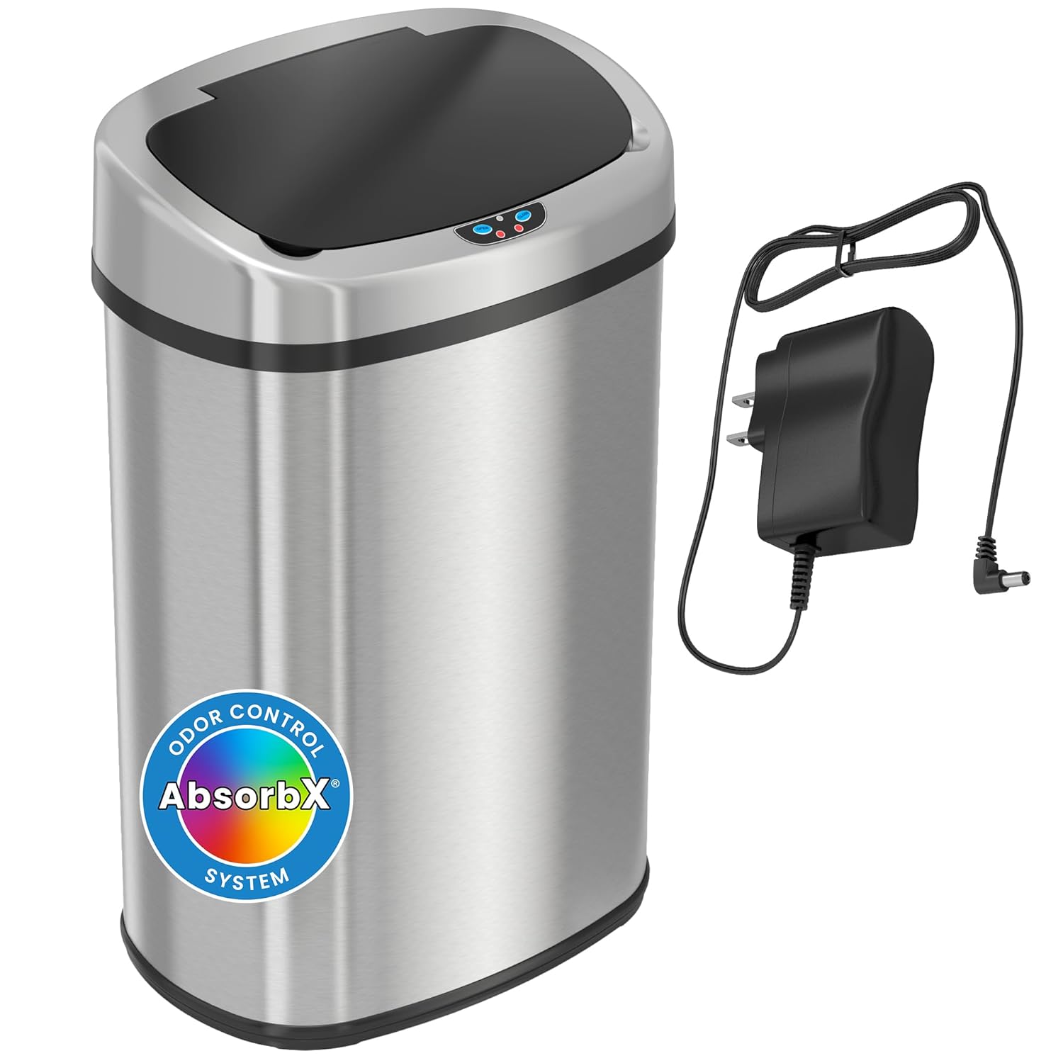 iTouchless Oval Sensor Touchless Trash Can with Odor Control System & AC Power Adapter for Automatic Trash Cans, Official and Manufacturer Certified, UL Listed, Energy Saving, 13 Gallon