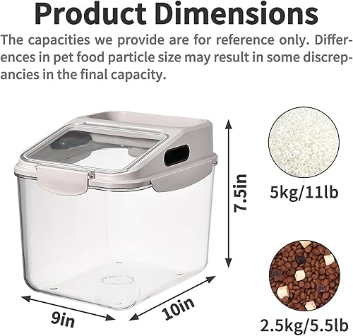 Vista 10 de Fhiny Contenedor de almacenamiento de alimentos para perros de 11 libras, recipiente hermético para golosinas para mascotas, barriles