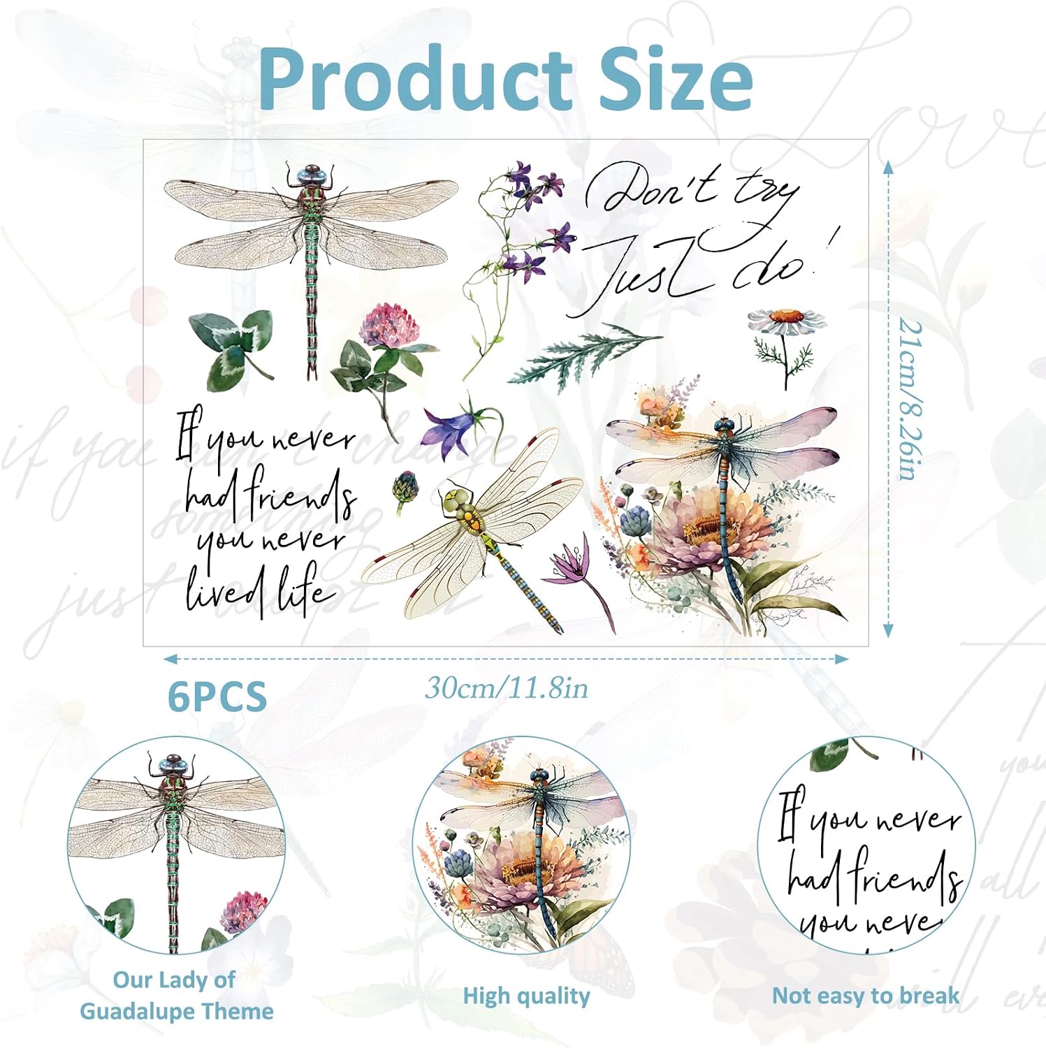 Rub on Transfers for Furniture Crafts Stickers - 6 Sheets Inspirational Dragonfly Rub on Transfer Stickers Furniture Crafts Flowers Decals for Wood Door Window Home Office Decor 11.8 x 8.2 Inch