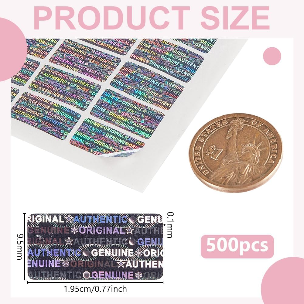 AHANDMAKER 500Pcs High Security Tamper Evident Seal, 0.77x0.37 Inch Rectangle Silver Tamper Proof Hologram Stickers Warranty Void Original Genuine Authentic Self-Adhesive Holographic Labels