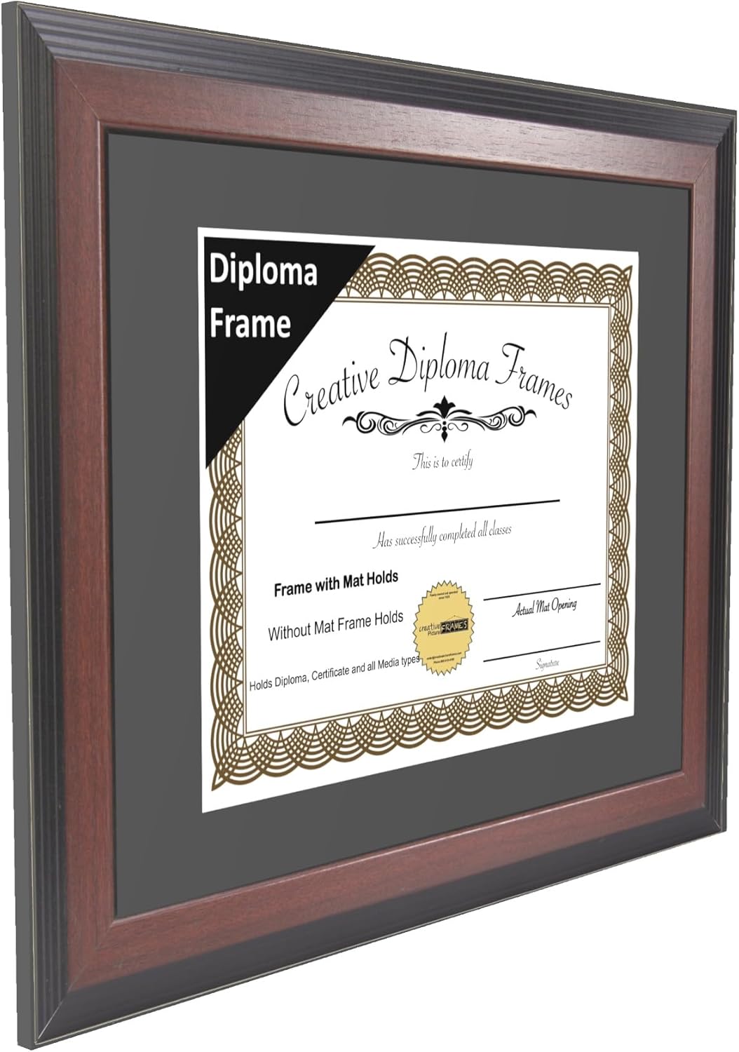 Creative Picture Frames 8x10 Mahogany Finish Diploma Frame with Black Matting Holds 8 by 10-inch Documents with Glass and installed Wall Hanger