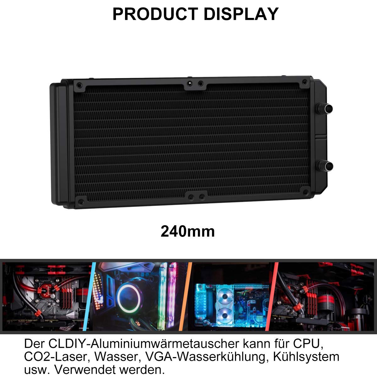 Raffreddatore ad acqua, 12 tubi, in alluminio, con tubo per PC CPU, sistema di raffreddamento ad acqua DC12 V, 360 mm