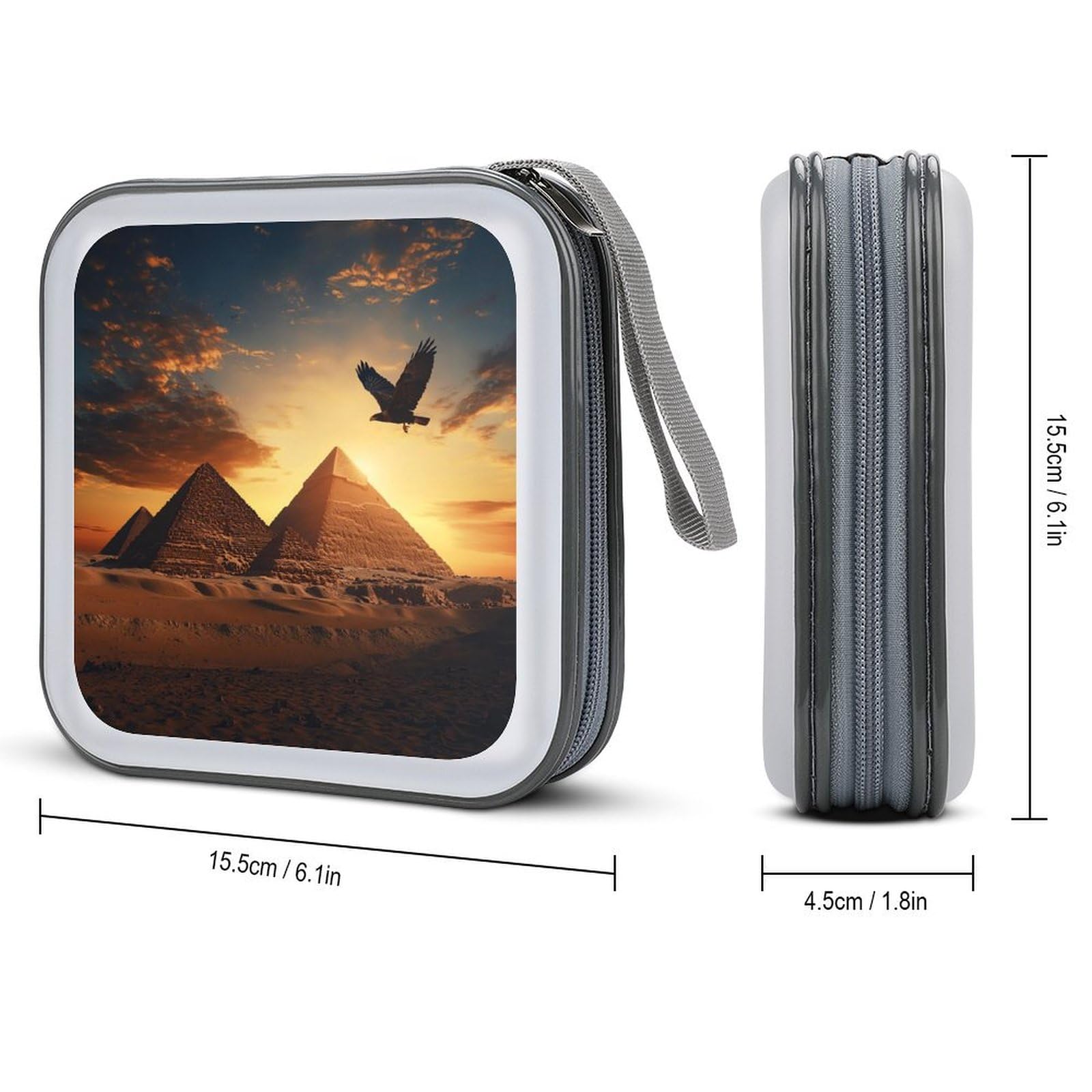 Egyptian Pyramids Flying Ea-gle CD Case Plastic DVD Case Holder Wallet Disc Storage Organizer for Car Travel