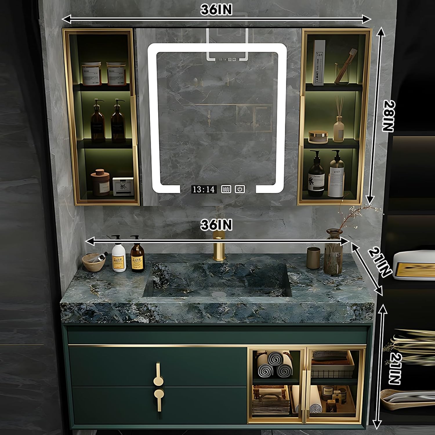 Floating Bathroom Vanity - Bathroom Vanity with Sink & Smart Defog Mirror, Multi-Layer Multi-Layer Solid Wood (36")