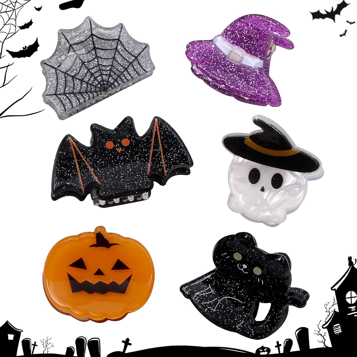 Mini Halloween Hair Clip -12PC Small Claw Clips Pumpkin Ghost Bat Spider Shape Hair Claw for Girls, Cute Hair Accessories (mini-Halloween hair clips) - Image 8