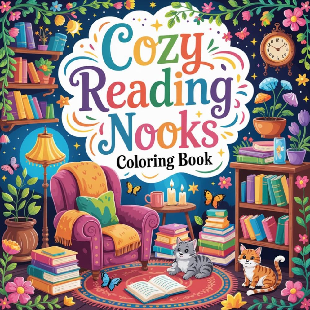 Cozy Reading Nooks Coloring Book: cozy reading nook relaxation women book, cozy nook focus teens color book, reading nook relaxation adults coloring ... book, nook easy focus kids coloring book