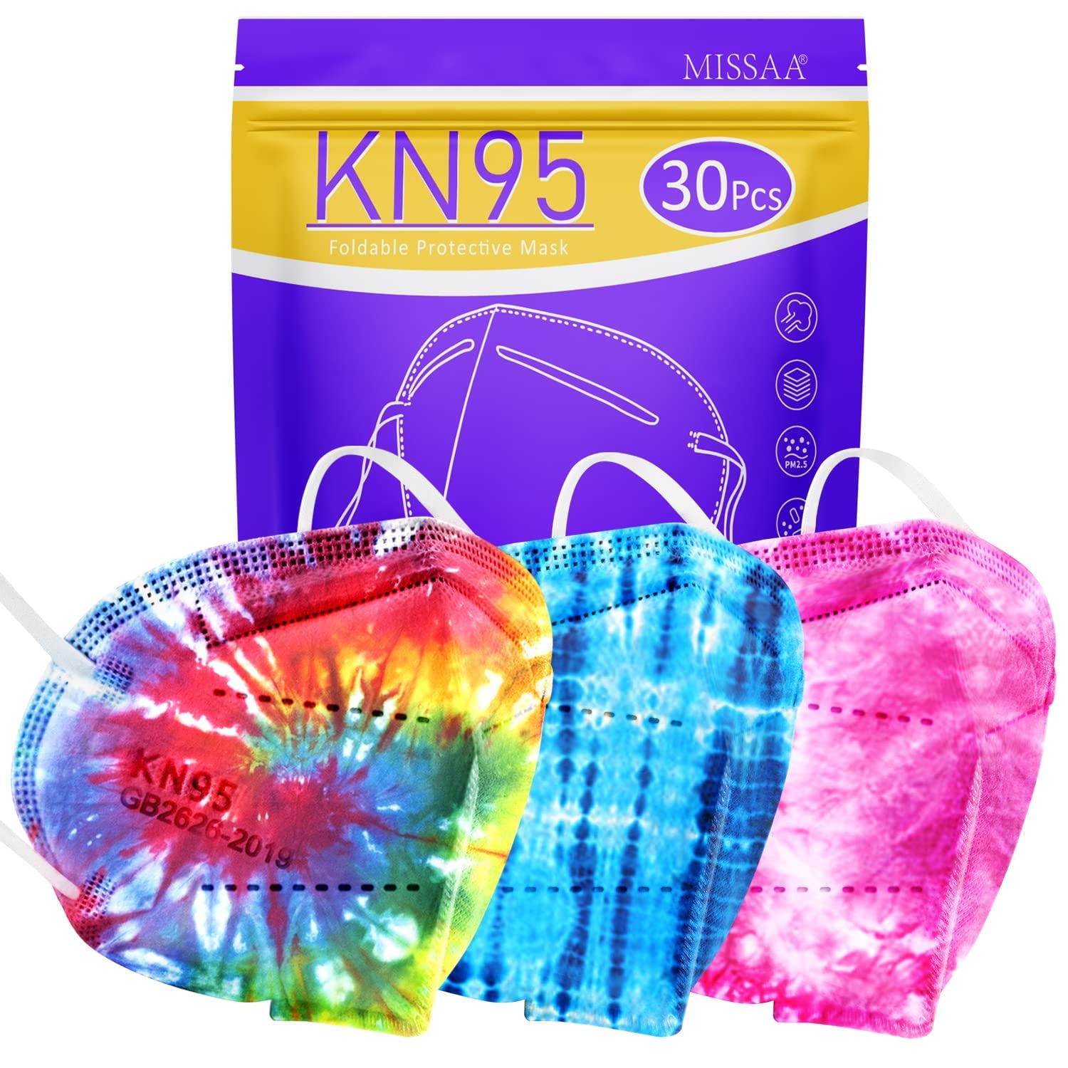 MISSAA KN95 Face Masks 30PCS, 5-Ply Breathable & Comfortable Safety Mask, Protection Masks Against PM2.5 for Women and Men