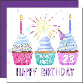 23rd Birthday Card for Women Cute Cupcake Birthday Card for 23 Year Old Girl Daughter Friend Granddaughter Sister Twenty Three, Twenty Third Niece Cousin