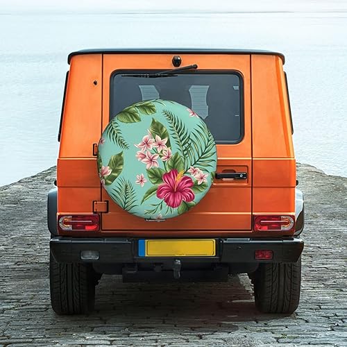 Miniatura 8 de Funda de repuesto para neumáticos de repuesto con hojas tropicales hawaianas, protección solar, ajuste universal para remolque, RV, SUV, camión,
