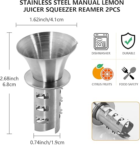 Miniatura 5 de Exprimidor manual de limón de acero inoxidable 18/8, exprimidor y escariador de mano pequeño fácil de apretar, exprimidor de cítricos a mano