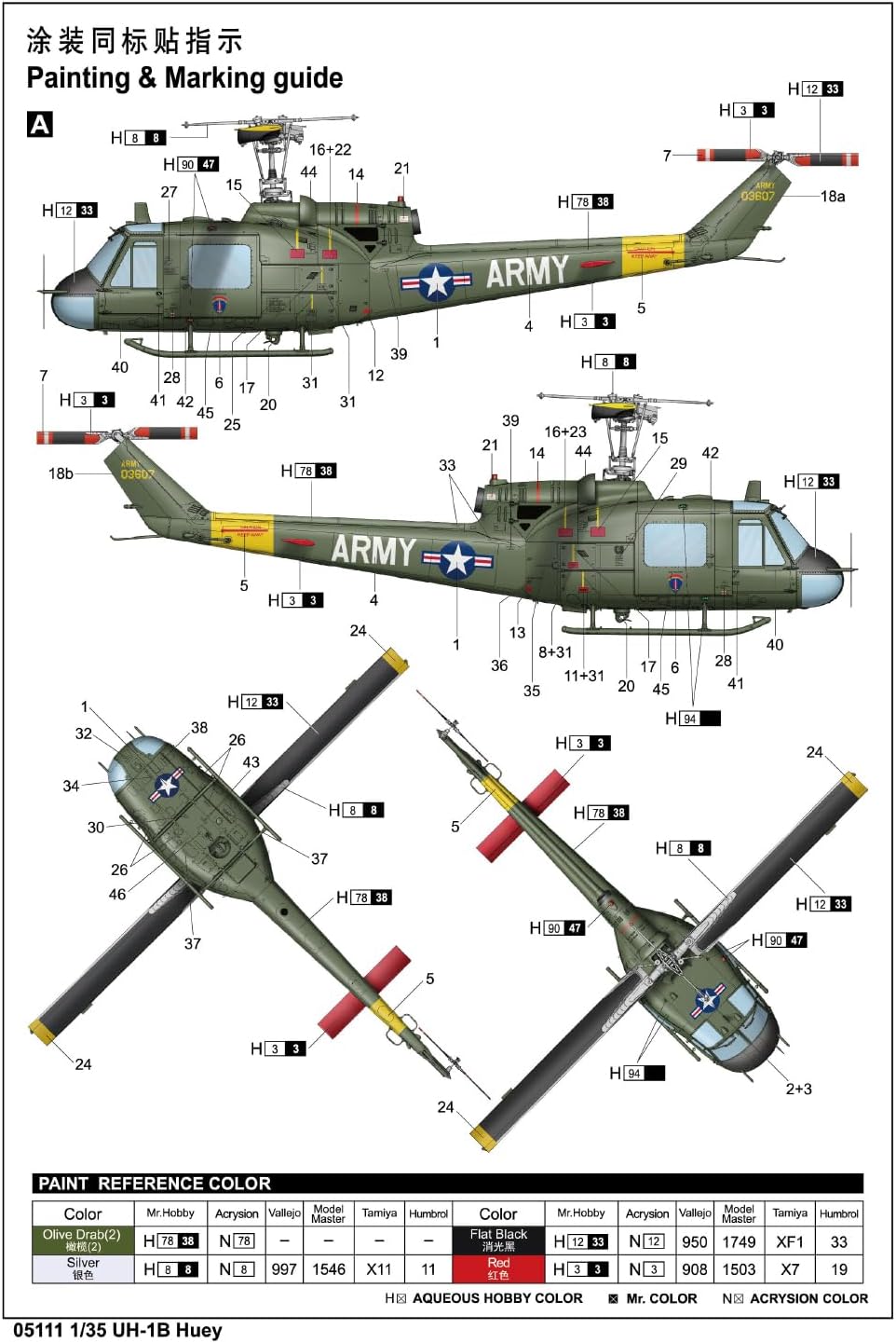 Trumpeter 1/35 USA UH-1B Huey Plastic Model 05111 (Helicopter)
