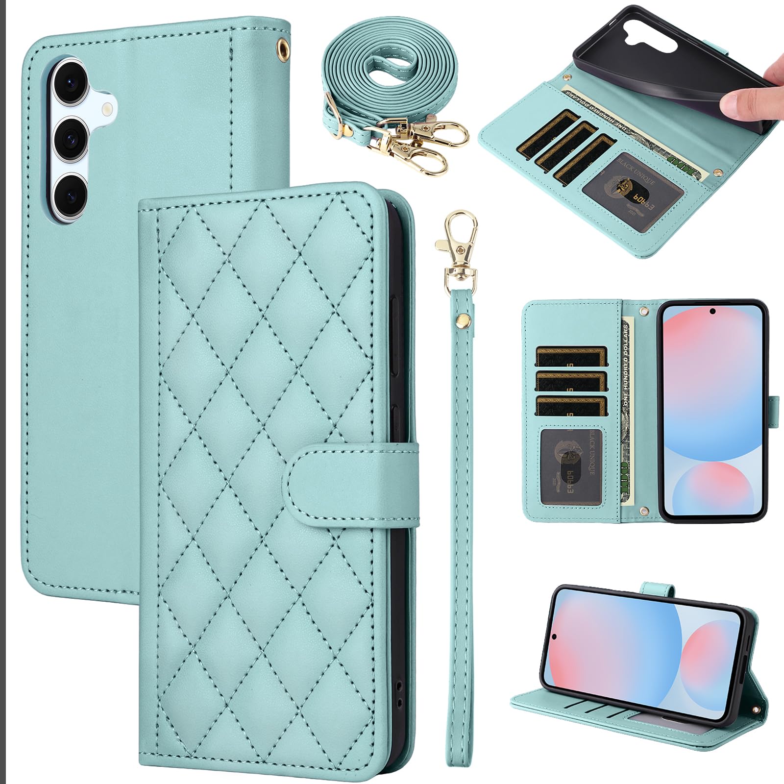 Furiet Argyle Wallet Case for Samsung Galaxy A16 5G/4G with Detachable Wrist Strap Shoulder Strap, Card Slots Folio Purse Luxury PU Leather Stand