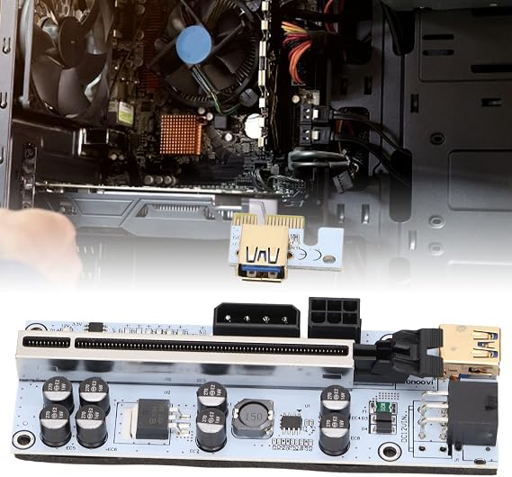 PCIE A Card, GPU with 6 LED s, Gold Plated s and 8 tors, PCIE 1X to 16X Exten Cable for Win7 8 10, Stable Supply with 6P Interface