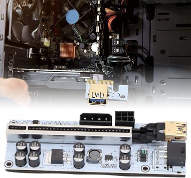 PCIE A Card, GPU with 6 LED s, Gold Plated s and 8 tors, PCIE 1X to 16X Exten Cable for Win7 8 10, Stable Supply with 6P Interface