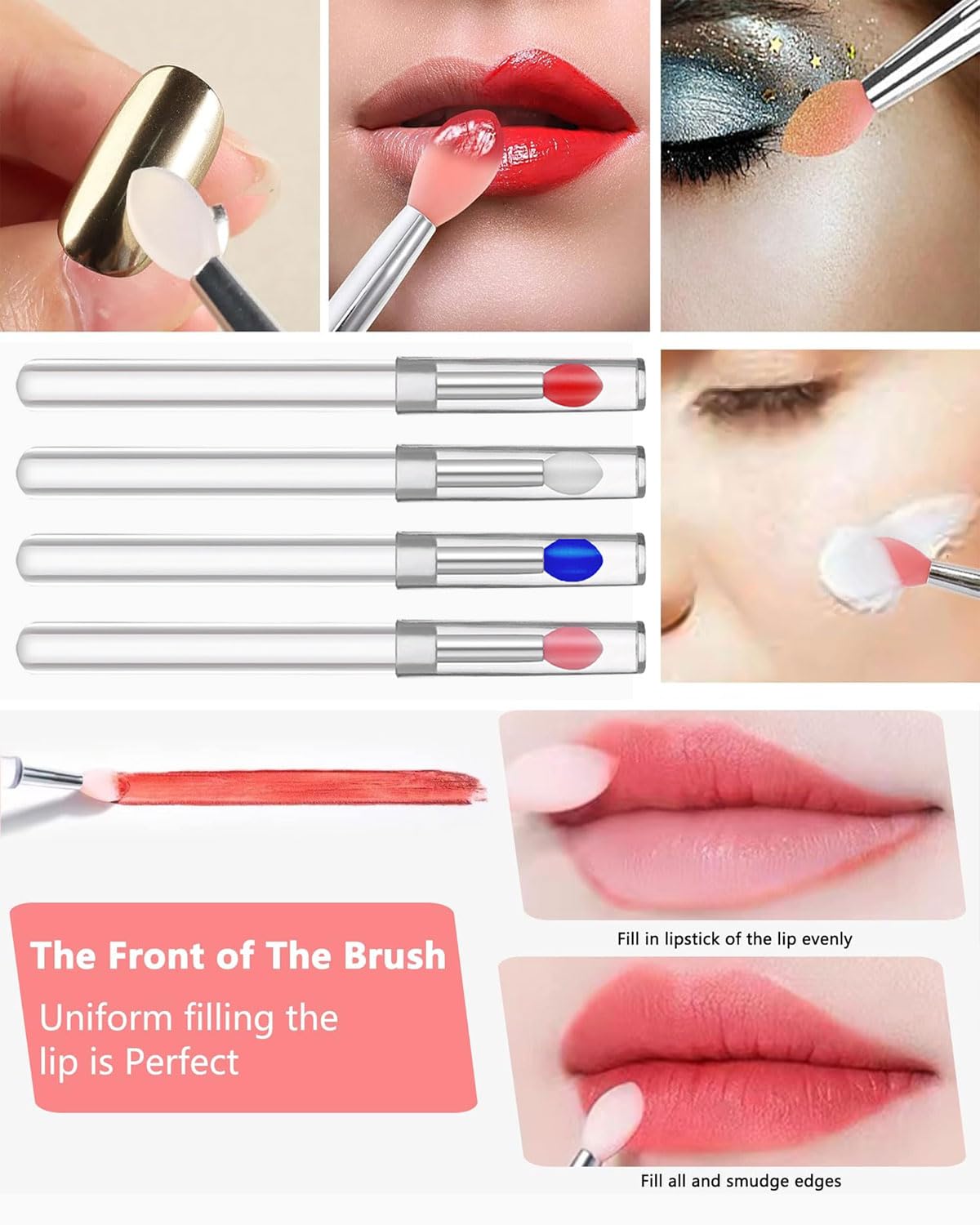 8 brochas aplicadoras de lápiz labial de silicona con tapas para brochas de maquillaje, aplicador de bálsamo labial, kits de herramientas de belleza para pintalabios,bálsamo labial
