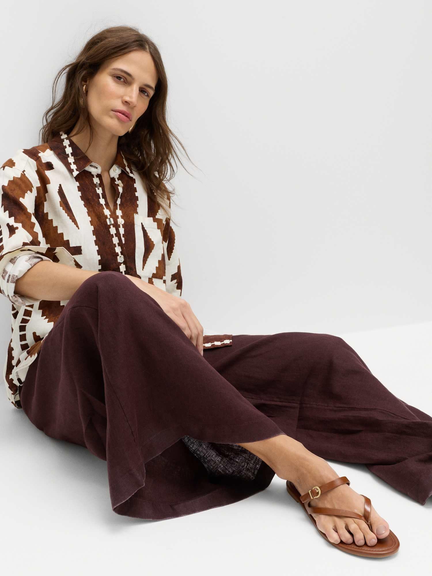 Marks & Spencer Pantalon Palazzo Jambes Larges Femme en Pur Lin, Taille à Cordon, avec Poches