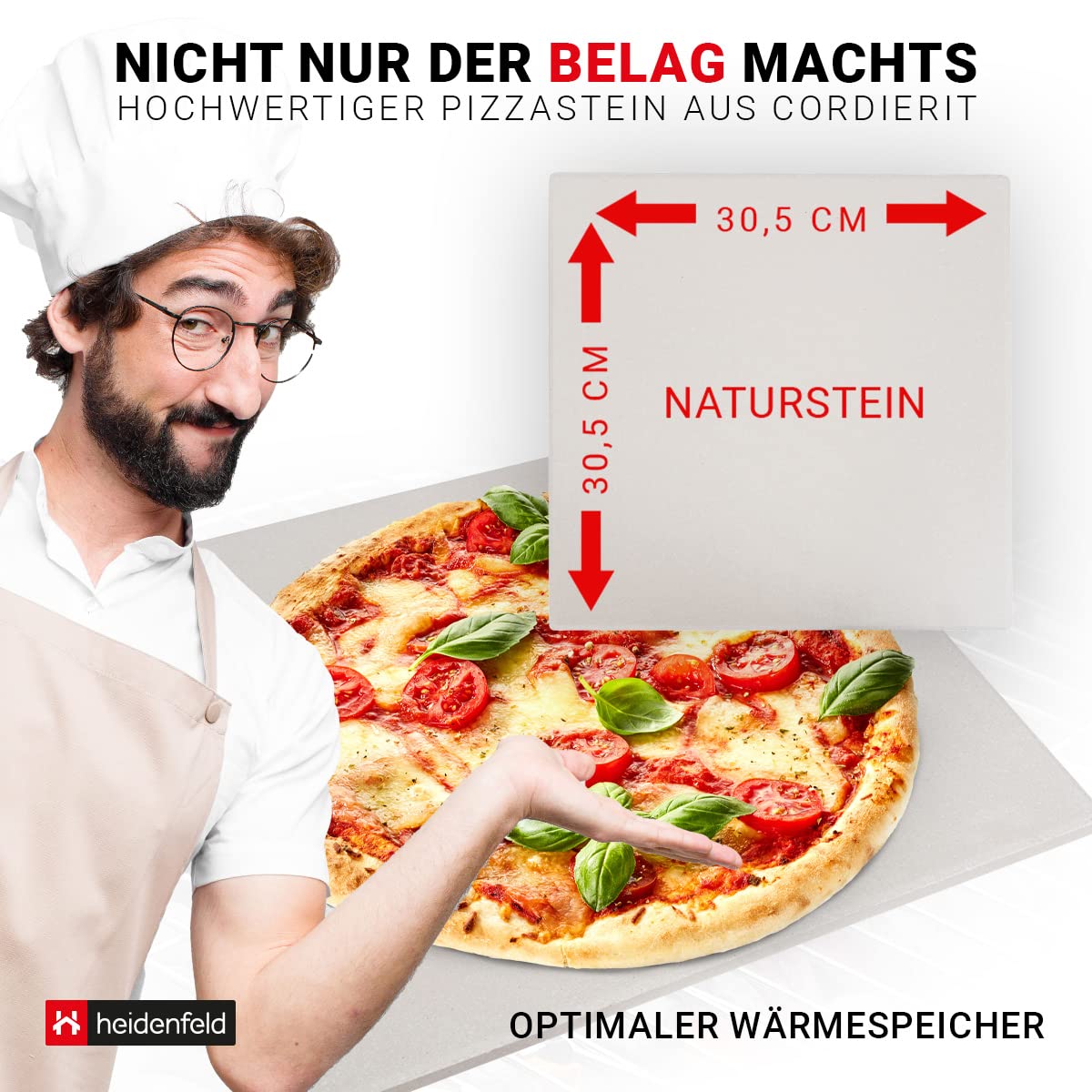 Heidenfeld Pizzaaufsatz Roma | Grillaufsatz - Pizzamaker - Edelstahl - 315°C - Thermometer inklusive - Pizzabox - integrierter Pizzastein - für Holzkohlegrill und Gasgrill - Pizza Maker