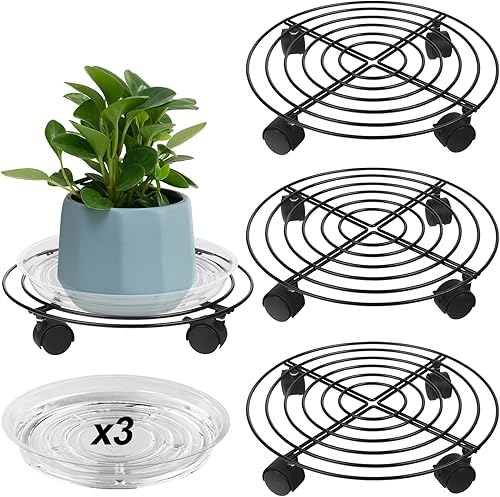 Paquete de 3 cajas grandes de metal para plantas de 13 pulgadas con ruedas, soporte rodante de hierro forjado resistente con ruedas para macetas de disponible en Yaxa El Salvador