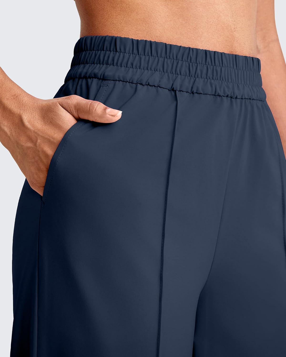 G4Free Casual Wide Leg Pants for Women High Rise Work Pants with Pockets Lightweight Slacks with Elastic Waist(Dark Blue,XXL,27") - Image 4