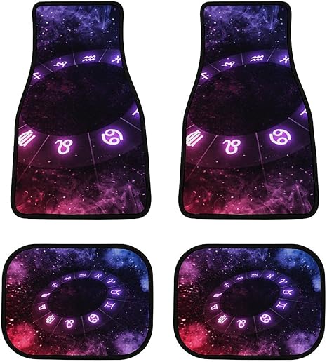 Horoscope-Circle Car Front/Rear Floor Mats 4 Pieces Set, Rubber Non Slip Backing Washable, Automotive Carpet Interior Decortaive, for Sedan,Vans,Sedan,RV.