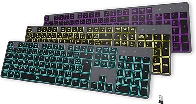 B.FRIENDIT Clavier rétroéclairé sans Fil, Rechargeable USB Silencieux, 2,4 G sans Fil, Compatible avec Apple iMac, MacBook et PC, Wireless Backlit Keyboard