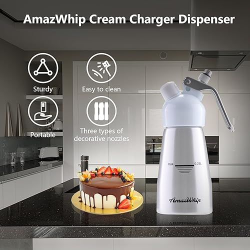 Miniatura 34 de Dispensador de crema de 8.5 fl oz para todas las aplicaciones en frío, batidor de crema de aleación de aluminio duradero con 3 boquillas decorativas