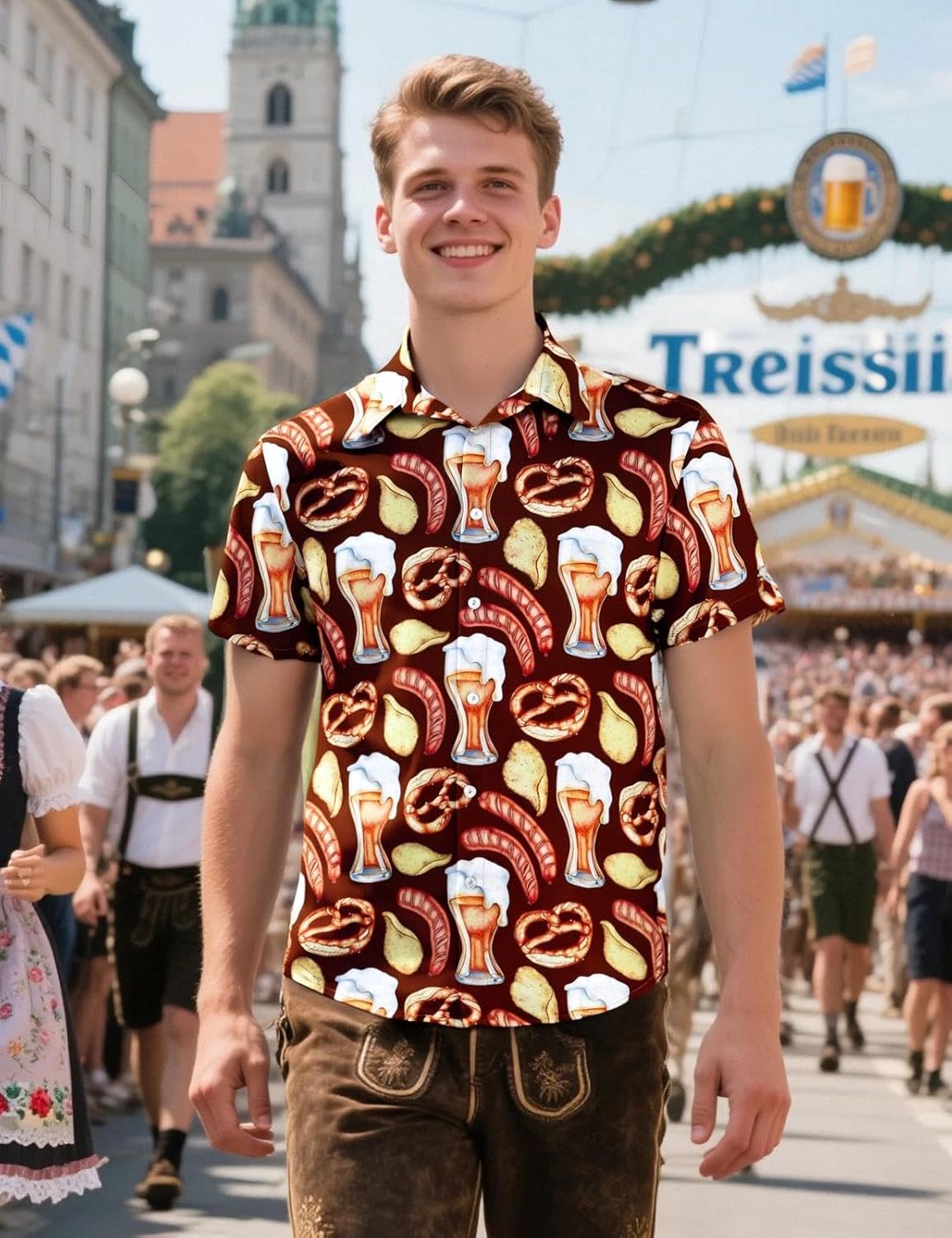 Men's Bavarian Oktoberfest Novelty Button Down Shirt, M-4XL