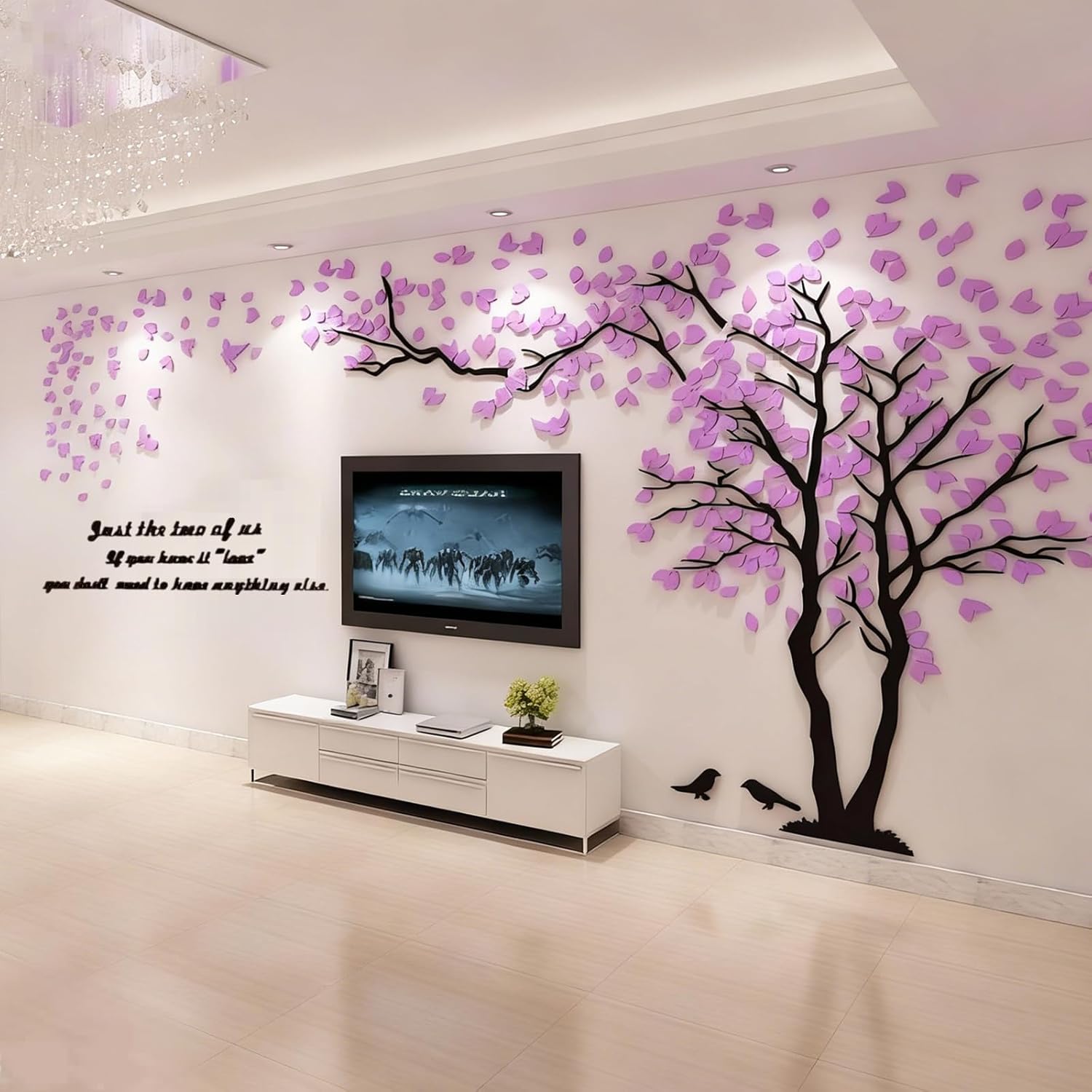 Family Tree Wall Decor Decals - DIY 3D Tree of Life Wall Art Large Decal Stickers Silver Decor Living Room Mural for Bedroom Hallway Home TV Background (Purple Right,M-98X51in)
