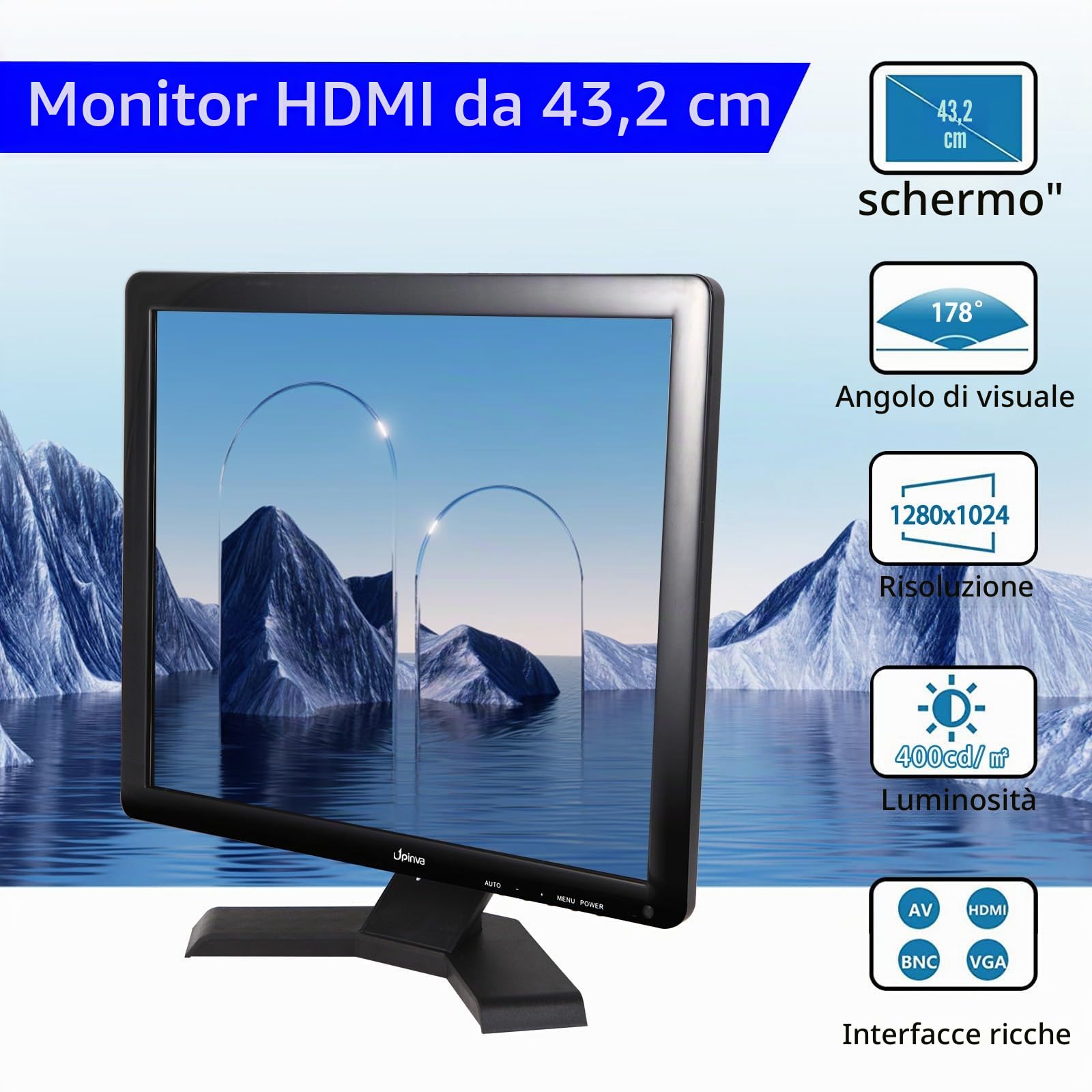17 pollici Monitor CCTV Display Sicurezza Schermo telecamera di sicurezza Multifunzione HDMI AV BNC VGA Ingresso interfaccia USB monitor del computer Risoluzione 1280X1024