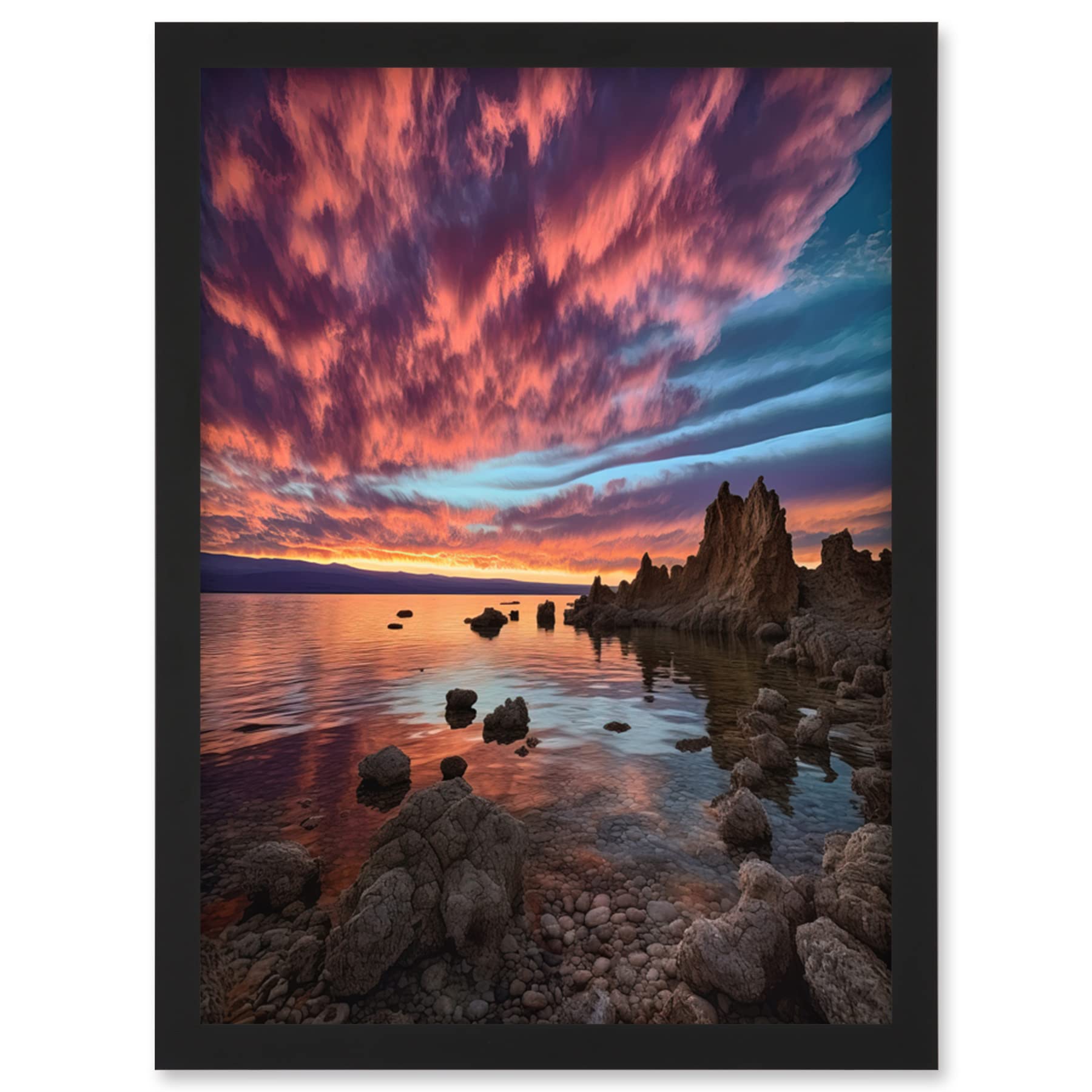 Artery8 Atmospheric Sunset Clouds Over Mono Lake Lakeside Landscape Modern Watercolour Painting Wall Art PrintA4 Size from B&Q