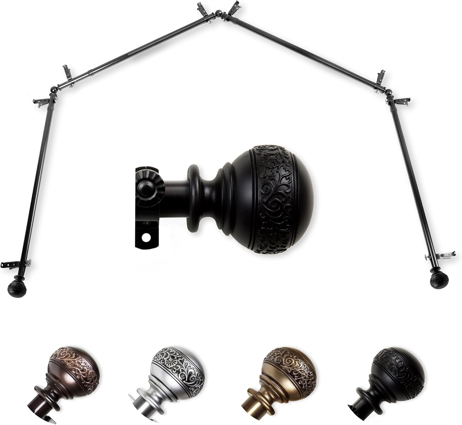 Rod Desyne 13/16" Nathan 4-Sided Bay Window Curtain Rod (28-48 inch each side) - Antique Brass
