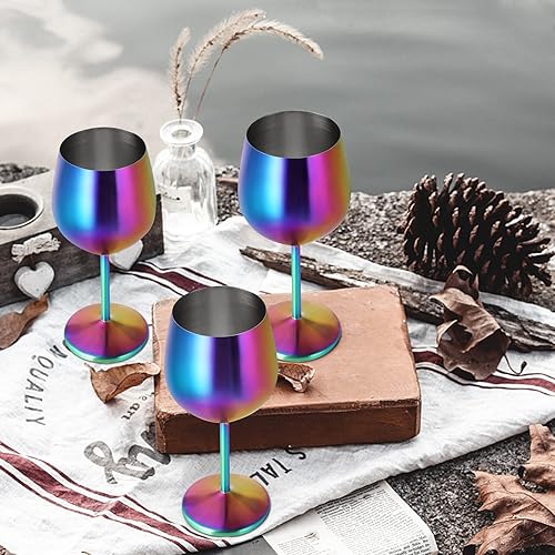 Miniatura 3 de Lifecapido Juego de 6 copas de vino de acero inoxidable, copas de vino coloridas de acero inoxidable de 18 onzas, copas de vino de metal con tallo y