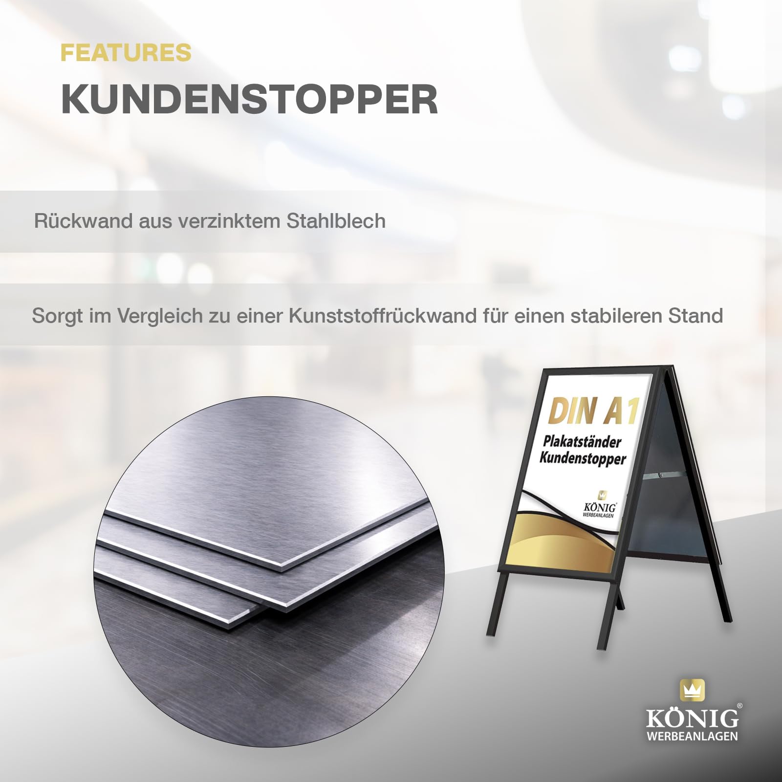 Plakatständer Keitum Black Line DIN A1 schwarz | beidseitig für 2 Plakate | Rückwand aus verzinktem Stahlblech | entspiegelte Schutzscheiben | wetterfest | Kundenstopper Gehwegaufsteller | Dreifke