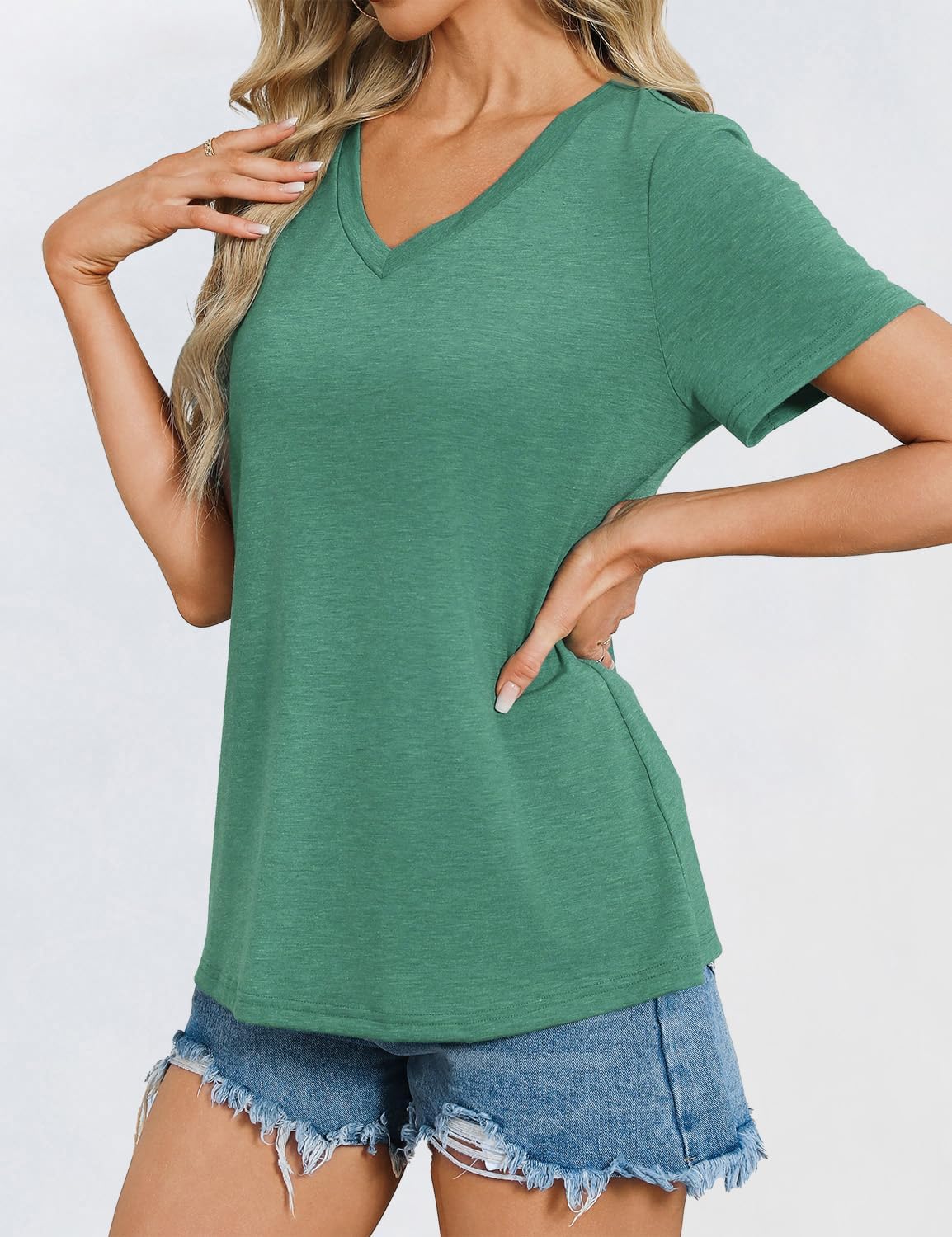 Womens Short Sleeve T Shirts V Neck Tops Summer Trendy Comfy Casual Basic Tee Shirt - Image 5