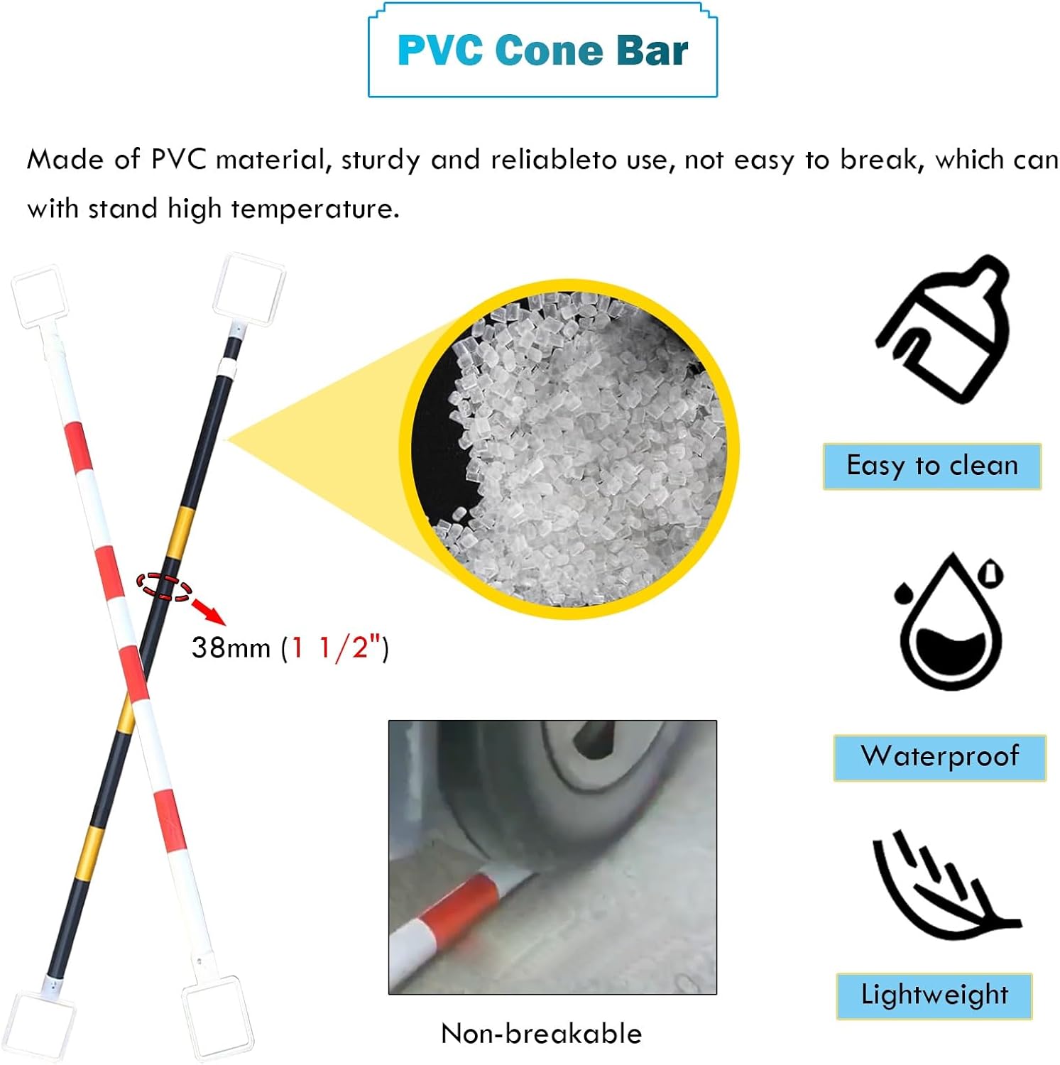 Adjustable 3.3ft-6.6ft Safety Cone Connection Bar - Retractable Traffic Cone Poles for Driveway/Construction Use, 10 Pack Reflective Traffic Rods, Durable & Portable