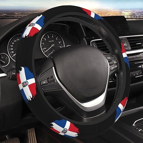 Funda para volante con bandera de República Dominicana para hombres y mujeres, antideslizante, elástica, gruesa, ajuste universal, 15 pulgadas