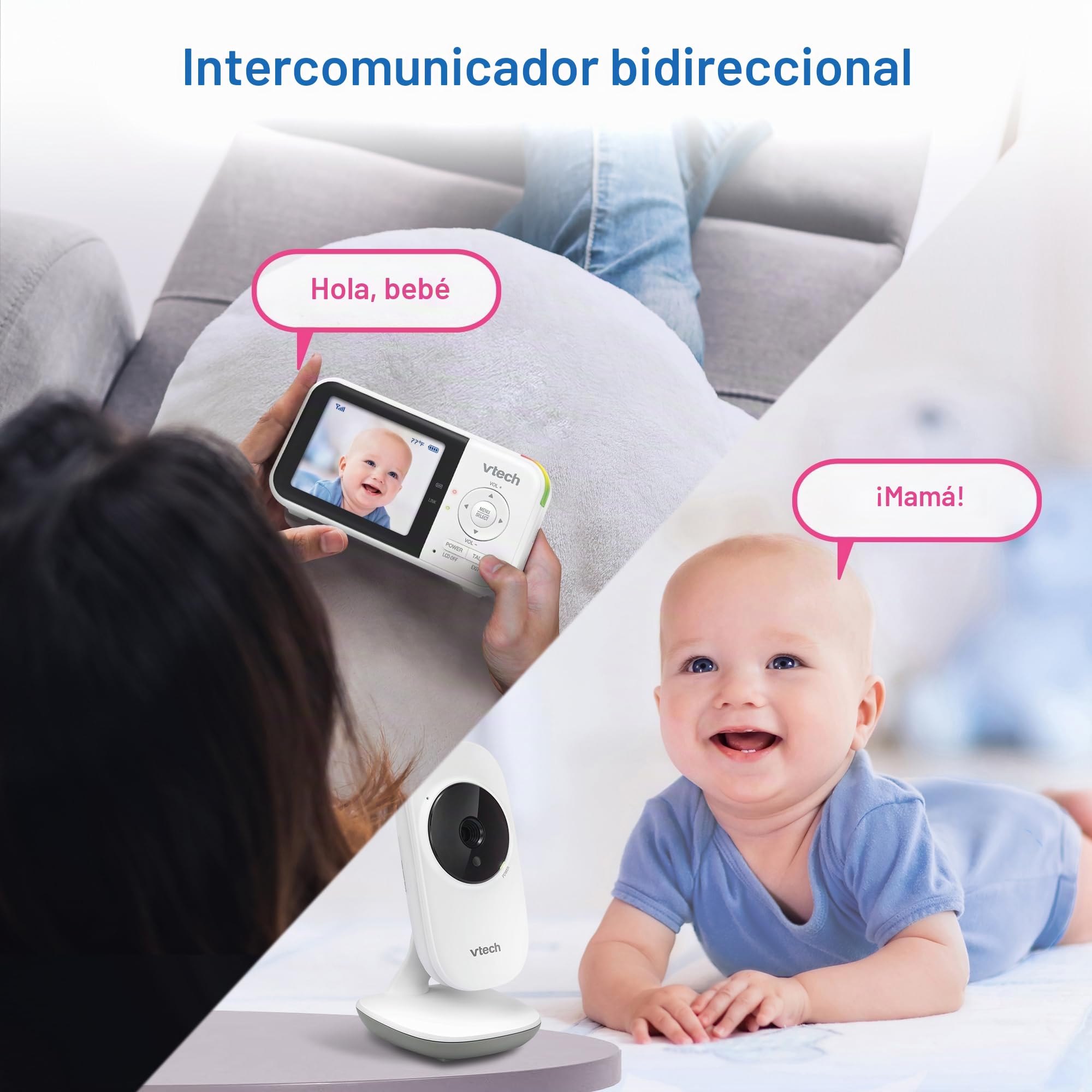 VTech Monitor de bebé VM819, Pantalla de 2.8 Pulgadas, visión Nocturna, Audio bidireccional, Sensor de Temperatura y Canciones de Cuna, transmisión Segura sin WiFi
