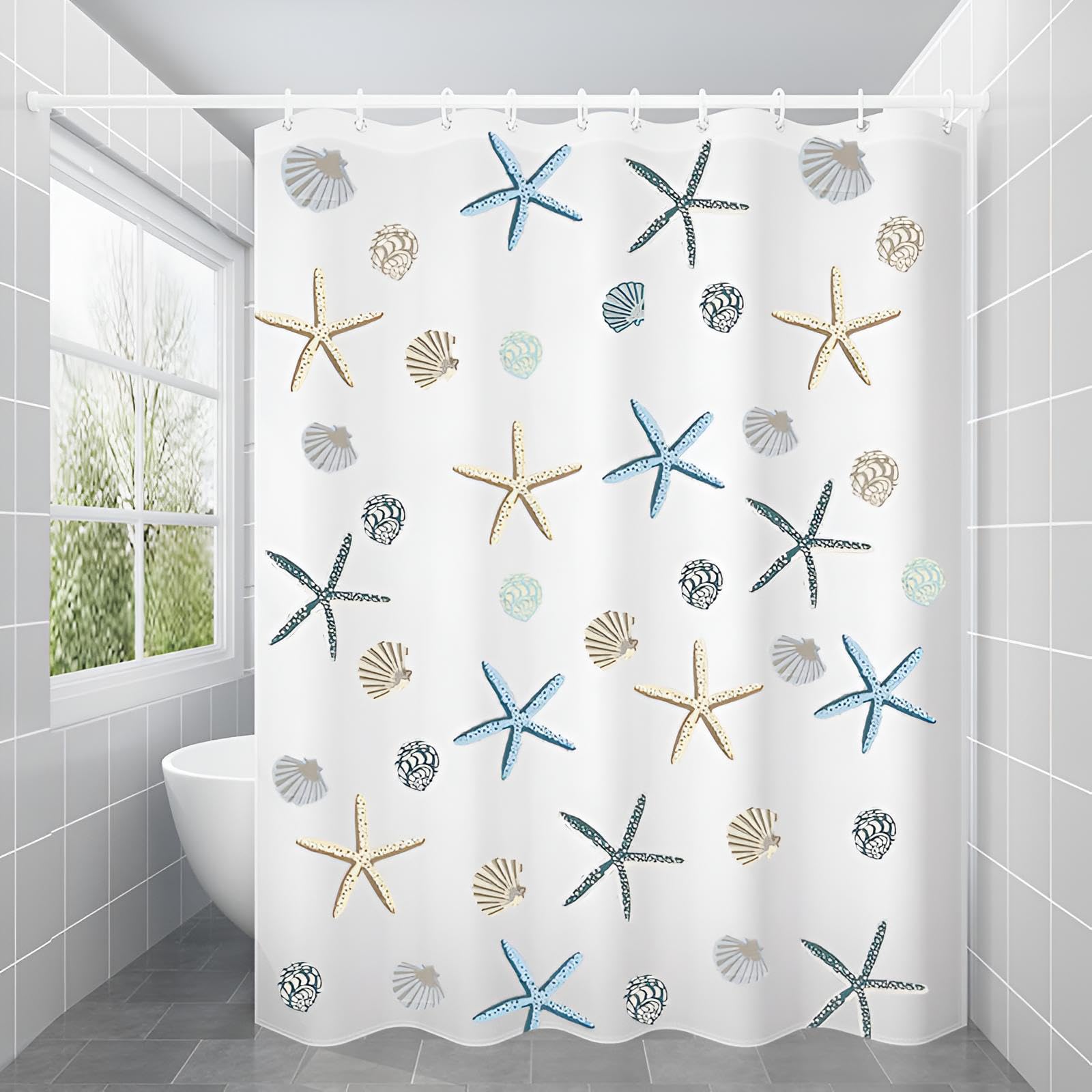 PEVA Shower Curtain 120 x 200 cm Waterproof Shower Curtain Anti Shower Curtain Bath Curtain for Bathroom Bathtub Shower Curtain Washable with Eyelets and Curtain Rings